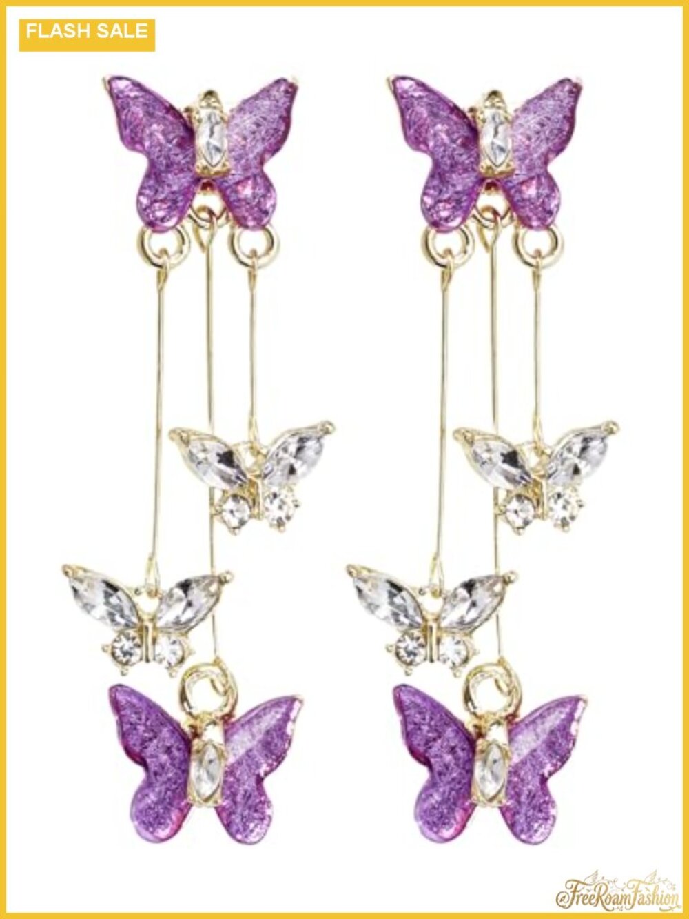 Crystal Butterfly Tassel Dangle Drop Earrings Metal Resin Women